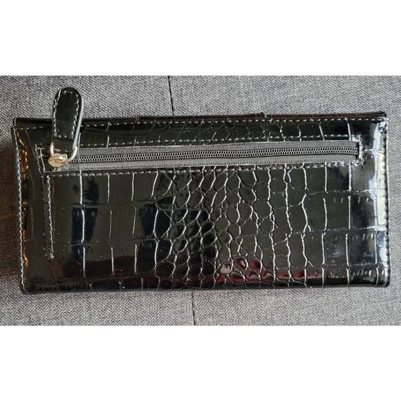 Black Slim Faux Alligator Print Patent Leather Look Evening Bag Clutch 7.5 x 4 - Picture 2 of 7